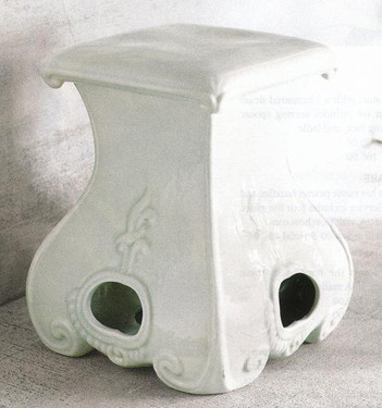 White Ivory Decorator Crackle, Luxury Handmade Chinese Porcelain, 15 Inch Garden Seat, Stool Style E103