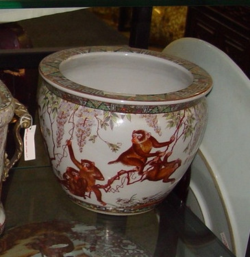 Merry Monkeys - Luxury Handmade Reproduction Chinese Porcelain - 08 Inch Fish Bowl | Fishbowl Planter Style 35