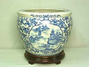 Blue and White Pagoda - Luxury Handmade Reproduction Chinese Porcelain - 08 Inch Fish Bowl | Fishbowl | Planter Style 35