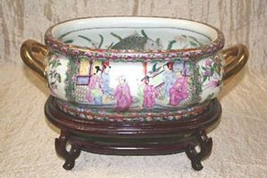 Style 591 - Figural Gold Rose Medallion - Luxury Handmade Reproduction Chinese Porcelain - 16 Inch Foot Bath | Planter | Centerpiece Style 591