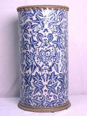 Luxury Hand Painted Chinese Porcelain & Gilt Bronze Ormolu - 19 Inch Reproduction Blue and White Umbrella Vase