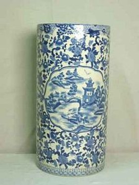 Blue and White Pagoda - Luxury Handmade Reproduction Chinese Porcelain - 18 Inch Umbrella Storage Vase - Style 61