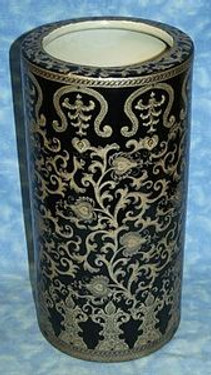 Ebony Black and Gold Lotus Scroll, Luxury Handmade Reproduction Chinese Porcelain, 18 Inch Umbrella Storage Vase, Style 61