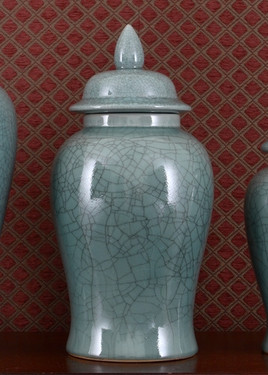 Celadon, Luxury Hand Painted Porcelain, 18 Inch Temple Jar