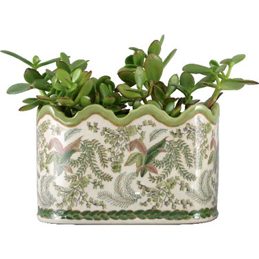 Classic Fern Pattern, Luxury Hand Painted Chinese Porcelain, 8 Inch Tabletop Planter