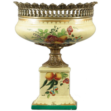 2022:2888 Flowers In Bloom, Luxury Hand Painted Porcelain, 14" Half Vase, Parcel Gilt Bronze Ormolu