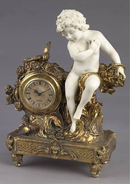 Grand Illusions Faux Bisque Porcelain, 15.5 Inch Mantel, Table Clock, Antique Gold Finish, 2817