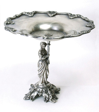 Raised Pedestal, 11 Inch Figural Scalloped Edge Compote |  Compotier Dish, Antique Silver Finish