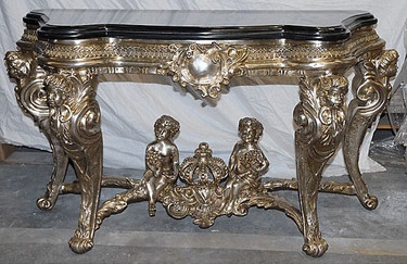 Lost Wax Cast Bronze and Marble - 58.5 Inch Entry Console Table - Nickel Silver Patina