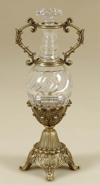 Hand Cut Imported White Crystal - 17 Inch Decanter - Guilded Bronze Mounts