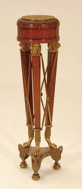 Napoleon's Empire Style Wood and Bronze Torchere - 46 Inch Candlestick - Wood Tone and Marble