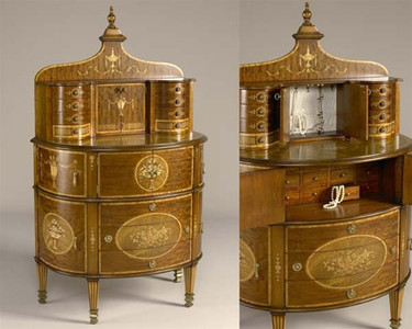 Neo Classical Marquetry Inlay and Bronze Ormolu Hardware - 62 Inch Oversized Jewelry Chest Dresser