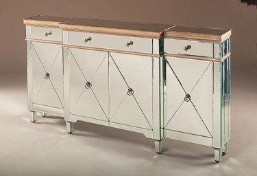 Mirrored in Beveled Glass - 65 inch Breakfront Chest - Gold and Silver Finish