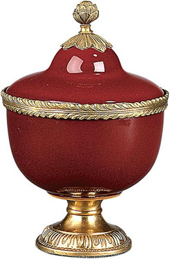 Luxe Life Glossy Red Finely Finished Porcelain and Gilt Bronze Ormolu, 9 Inch Decorative Box