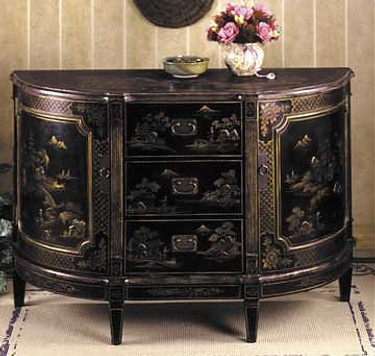 Hand Painted - 48 Inch Accent Demilune Chest - Chinoiserie Design