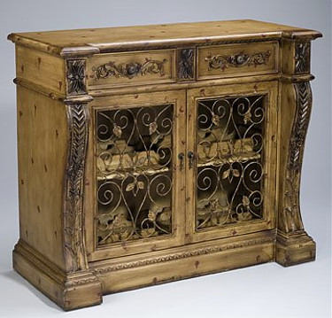 Wine Storage Cabinet - 45 Inch - Light Carving and Iron Scroll