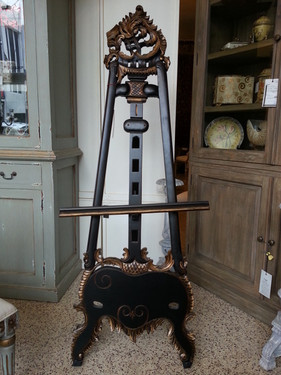 A Custom Decorator, Hand Carved Hardwood French Rococo, Louis XV 66.9 Inch Easel, Black with Gold Accents