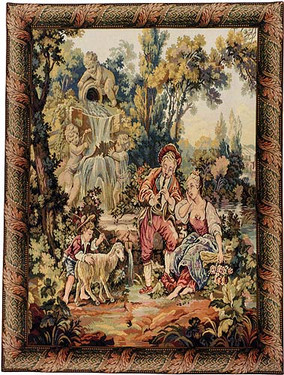 Musical Man with Woman & Cherubs- Italian Hand Woven Tapestry 2374