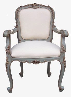 Custom Decorator - Hand Carved Mahogany 41.3 Inch Fauteuil Accent | Arm Chair - Upholstered Back and Seat