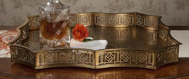 Rectangular Scalloped Edge Gallery Tray in Antique Brass