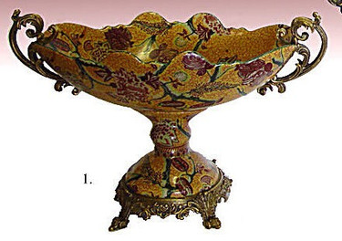 Roses and Gold - Luxury Handmade Reproduction Chinese Porcelain and Gilt Brass Ormolu - 19 Inch Footed Flower Bowl | Centerpiece - Style B358