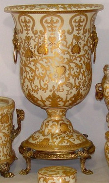 Ivory and Gold Lotus Scroll Arabesque with Gilded Brass Ormolu - Luxury Handmade Reproduction Chinese Porcelain - Statement 21 Inch Vase | Cassolette Urn Style A449