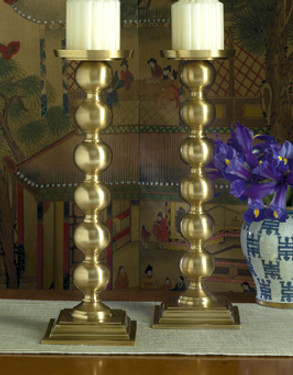 Uniform Orb - Indian Brass Pillar Candle Holder Set - 16 Inch Classic Candlestick Pair - Antiqued Brass Finish