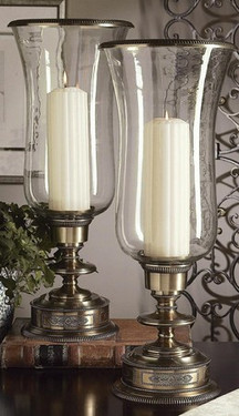 Brass, Footed Hurricane Lamp, Antique Brass Finish 1838|222TN