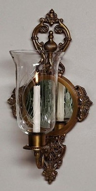 Ornate Mirrored Hurricane Sconce in Antique Brass