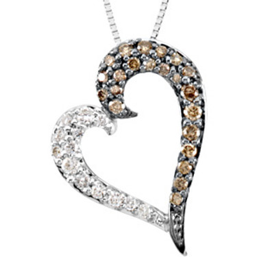 Chocolate & White Pave' Diamond & Gold Heart Shape Pendant Necklace