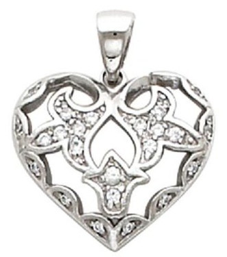 Vintage Style White Diamond & Gold Filigree Heart Pendant