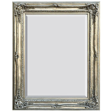 French Baroque Louis XIV Style, 5.25" Wide Frame, 51" Large Antiqued Silver Drama Bevel Glass Mirror, 1742