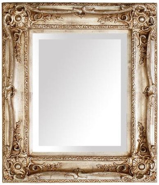 French Baroque Louis XIV Style, 5.25" Wide Frame, 41" Large Antiqued Silver Drama Bevel Glass Mirror, 1740