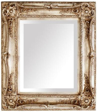 French Baroque Louis XIV Style, 5.25" Wide Frame, 30.75" Medium Antiqued Silver Drama Bevel Glass Mirror, 1738