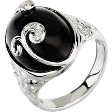 Supreme Sterling Silver 925 | Oval Cabochon Onyx - Diamond Ring