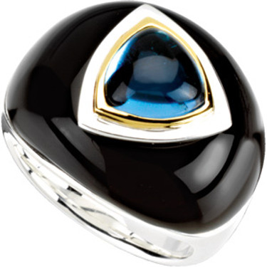 Supreme Sterling Silver 925 | Gold, Onyx, Swiss Blue Topaz Dome Ring