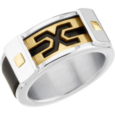 Steelworks | Young Mens Black Rubber and Stainless Steel Size 12 Ring | 18K Gold Accents