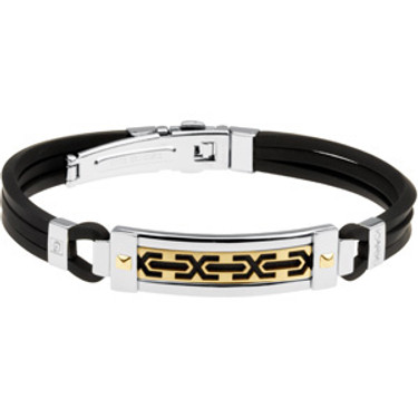 Steelworks | Young Mens Black Rubber and Stainless Steel Bracelet | 18K Gold Accents