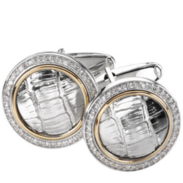 Supreme Sterling Silver 925 | Gold Snake Skin Embossed Yurman Style Diamond Cuff Links