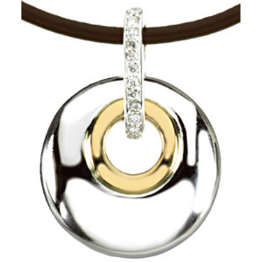 Supreme Sterling Silver 925 | Gold, Diamond Necklace with Brown Leather Cord