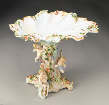 A Meissen Style Tabletop, 9t X 11L X 9d Porcelain Pedestal Bowl | Compotier