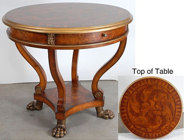French Empire Style Marquetry - 37 Inch Round Center Table
