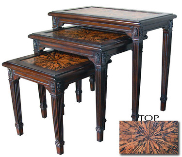 Modern Marquetry Hard Wood 28 Inch Nesting Accent Tables