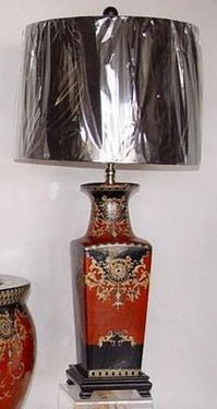 Imperial Red and Ebony Black - Luxury Handmade Reproduction Chinese Porcelain - 28 Inch Tabletop Lamp - Style 7L