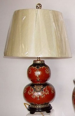Imperial Red and Ebony Black - Luxury Handmade Reproduction Chinese Porcelain - 24 Inch Tabletop Lamp - Style 34CL