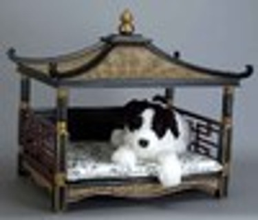 Pampered Pet Pagoda Bed - Black & Parcel Gilt - Washable Toile Print Cushion