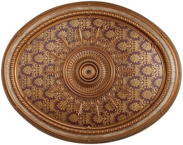 Architectural Accents - Burgundy & Gilt Floral & Brocade 1284, Oval Decorative Ceiling Medallion - 79"L x 63"w x 3" thick