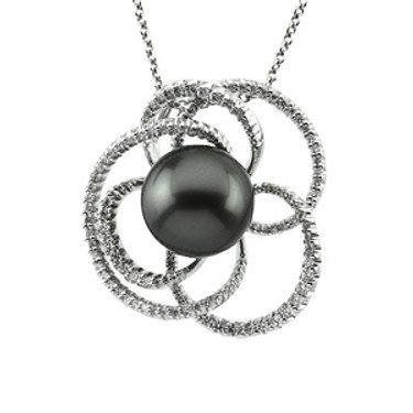 Tahitian Cultured Pearl & White Diamond Gold Pendant Necklace