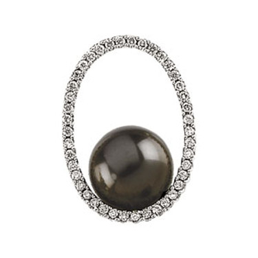 Tahitian Cultured Pearl - White Diamond & Gold Oval Pendant