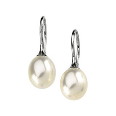 White Freshwater Drop Cultured Pearl & Gold - Drop Earrings